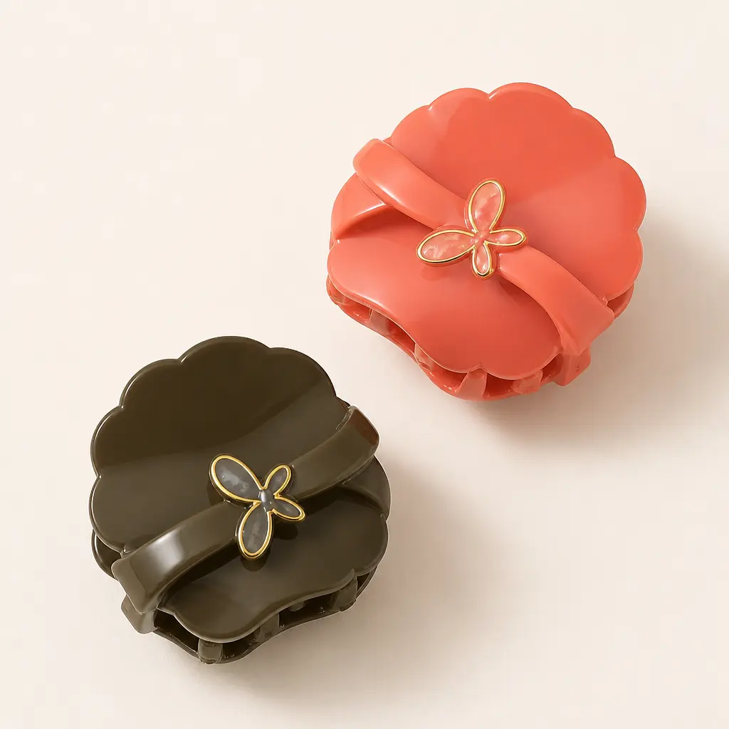 Pince à cheveux élégante motif fleur et papillon