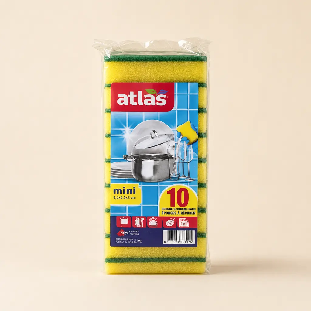 Atlas Mini Sponge Scouring Pads - 10 Pieces