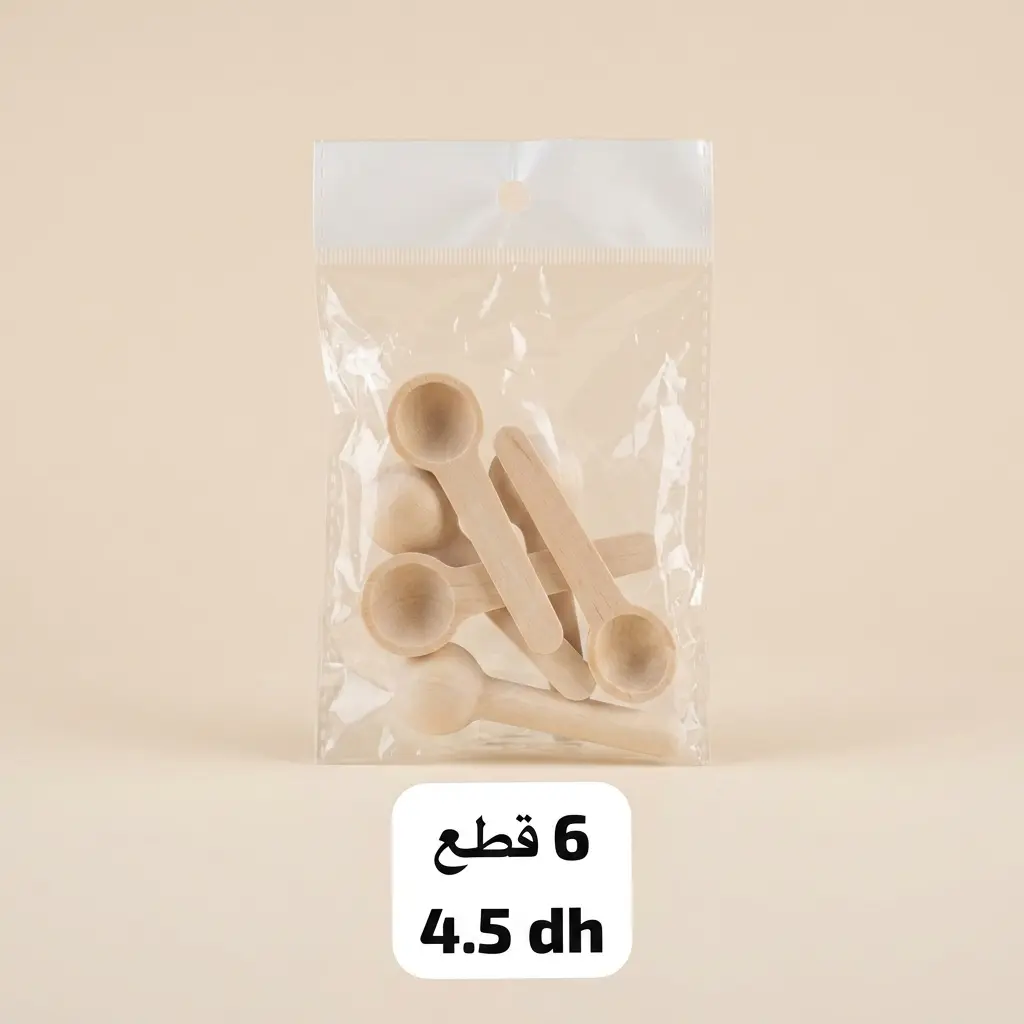 ملعقة خشبية صغيرة مستديرة للبهارات والعسل