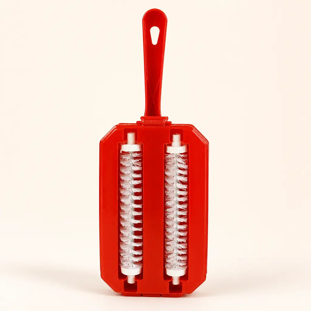 Brosse ramasse-miettes à 2 rouleaux rouge