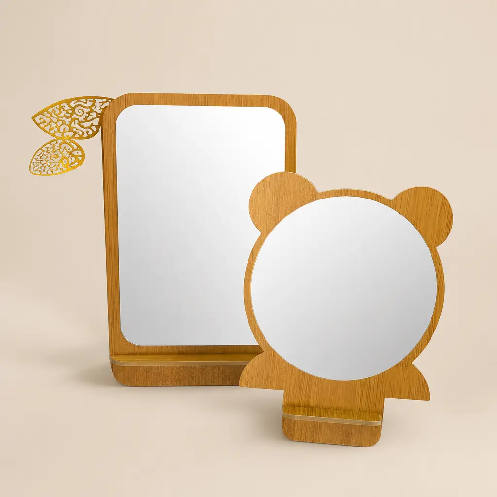 Miroir de table avec support en bois (Forme ours)