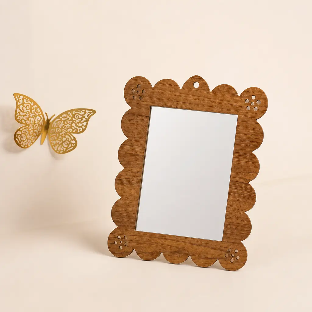 Miroir rectangulaire en bois avec papillon