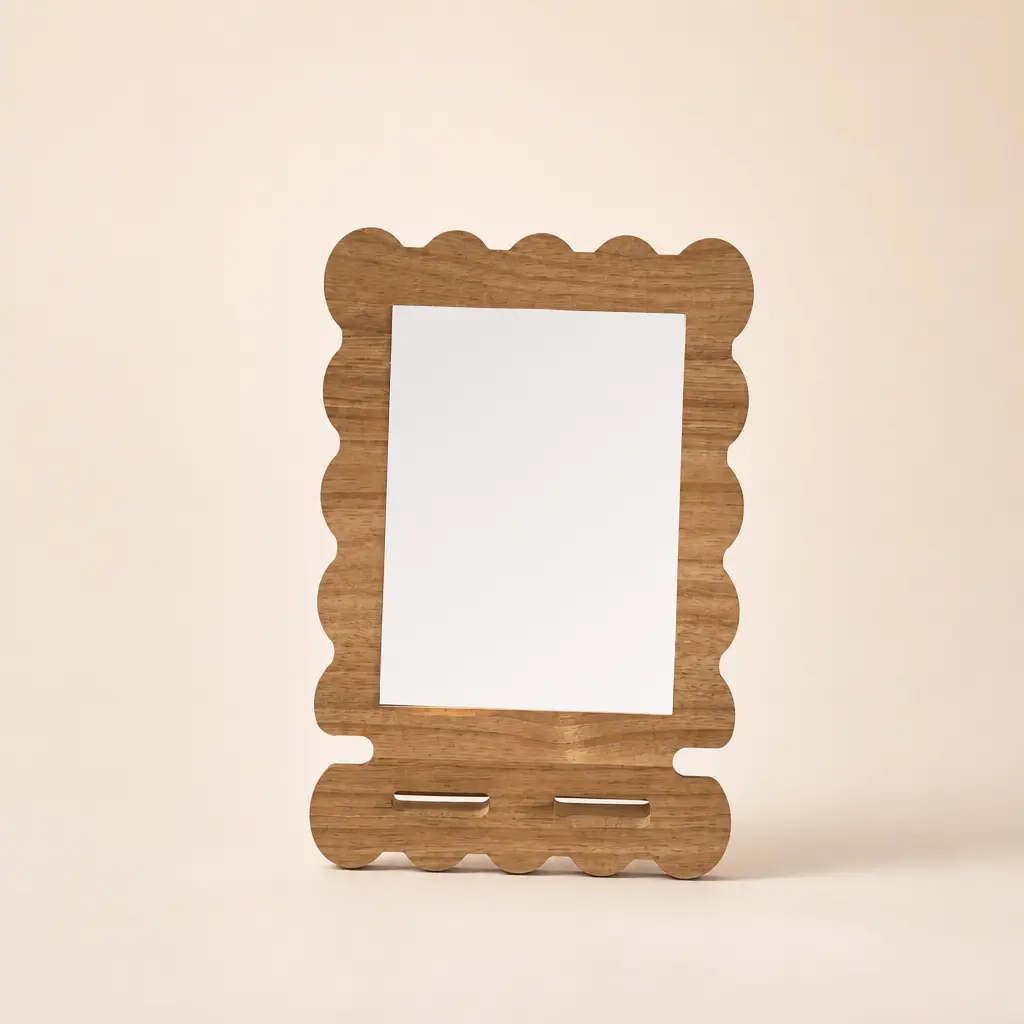 Miroir de table en bois à bord festonné