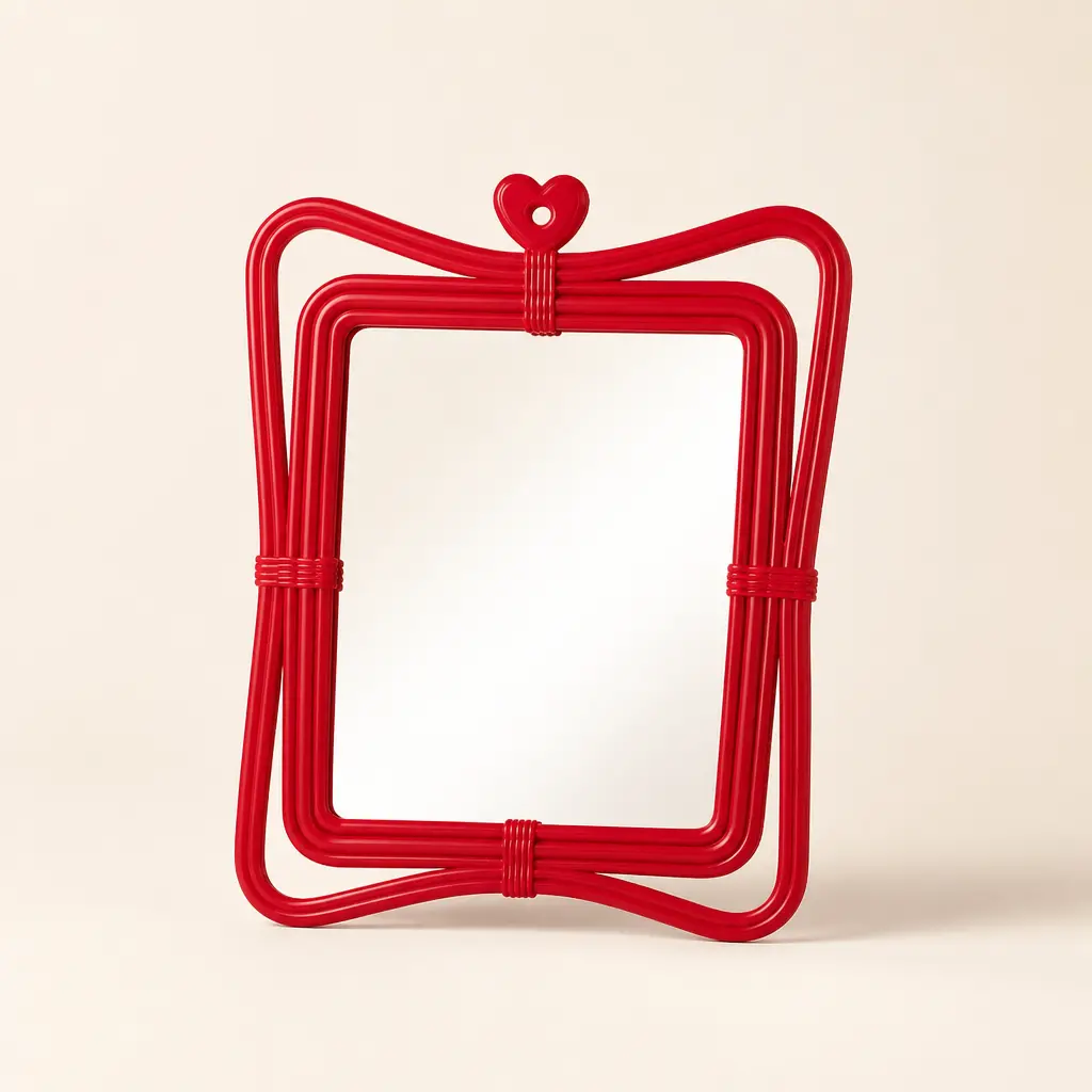 Miroir pliant rouge avec motif cœur
