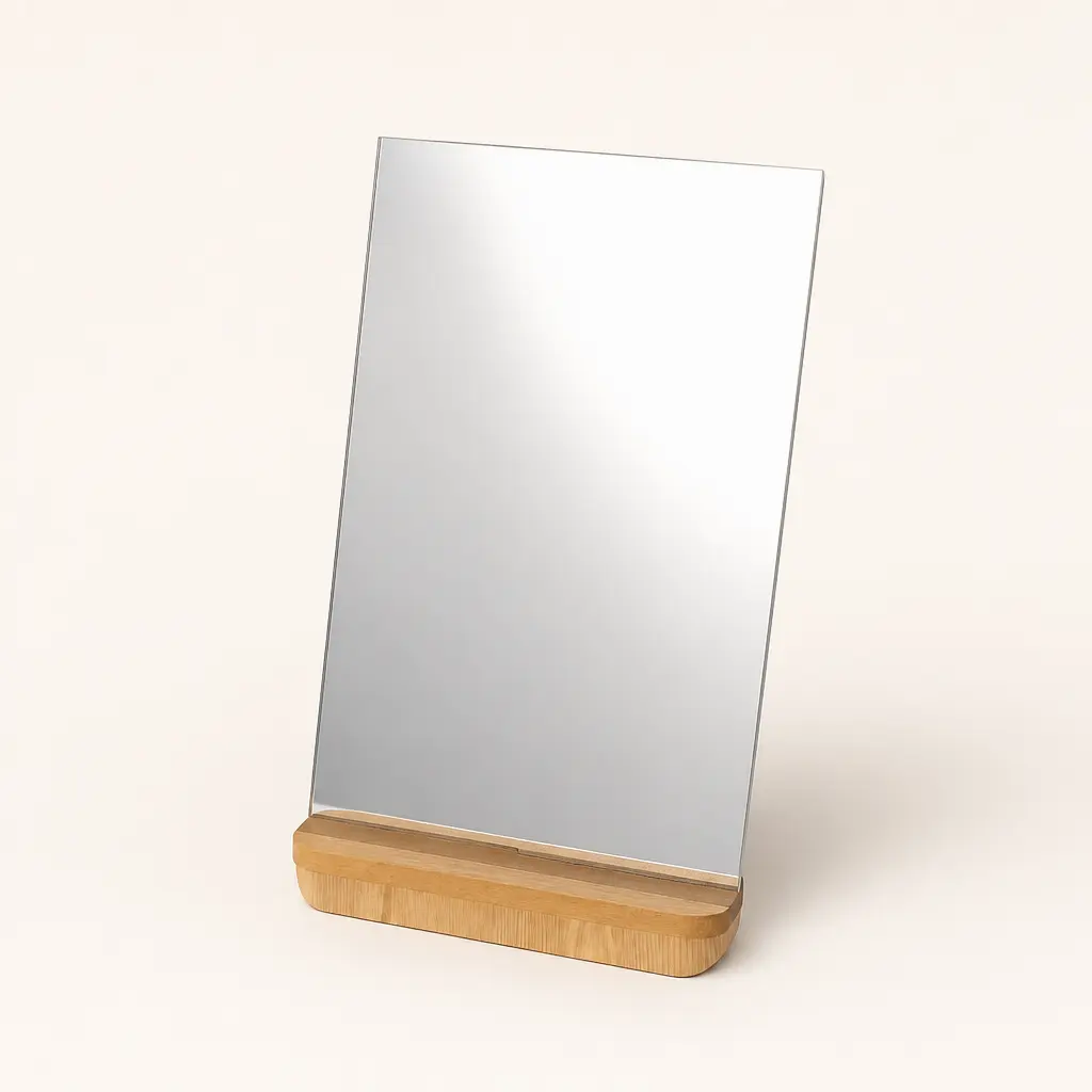 Miroir de table sur socle en bois